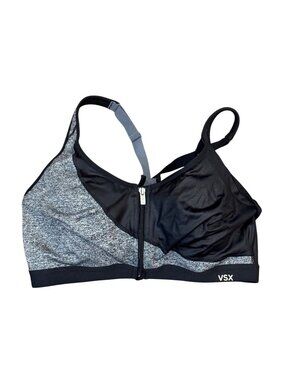 Knockout By Victorias Secret VSX Sport Zip Front Sports Bra 36D Black & Gray